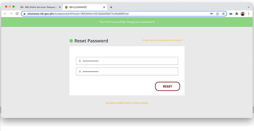 Successful NBI Clearance Online Password Reset